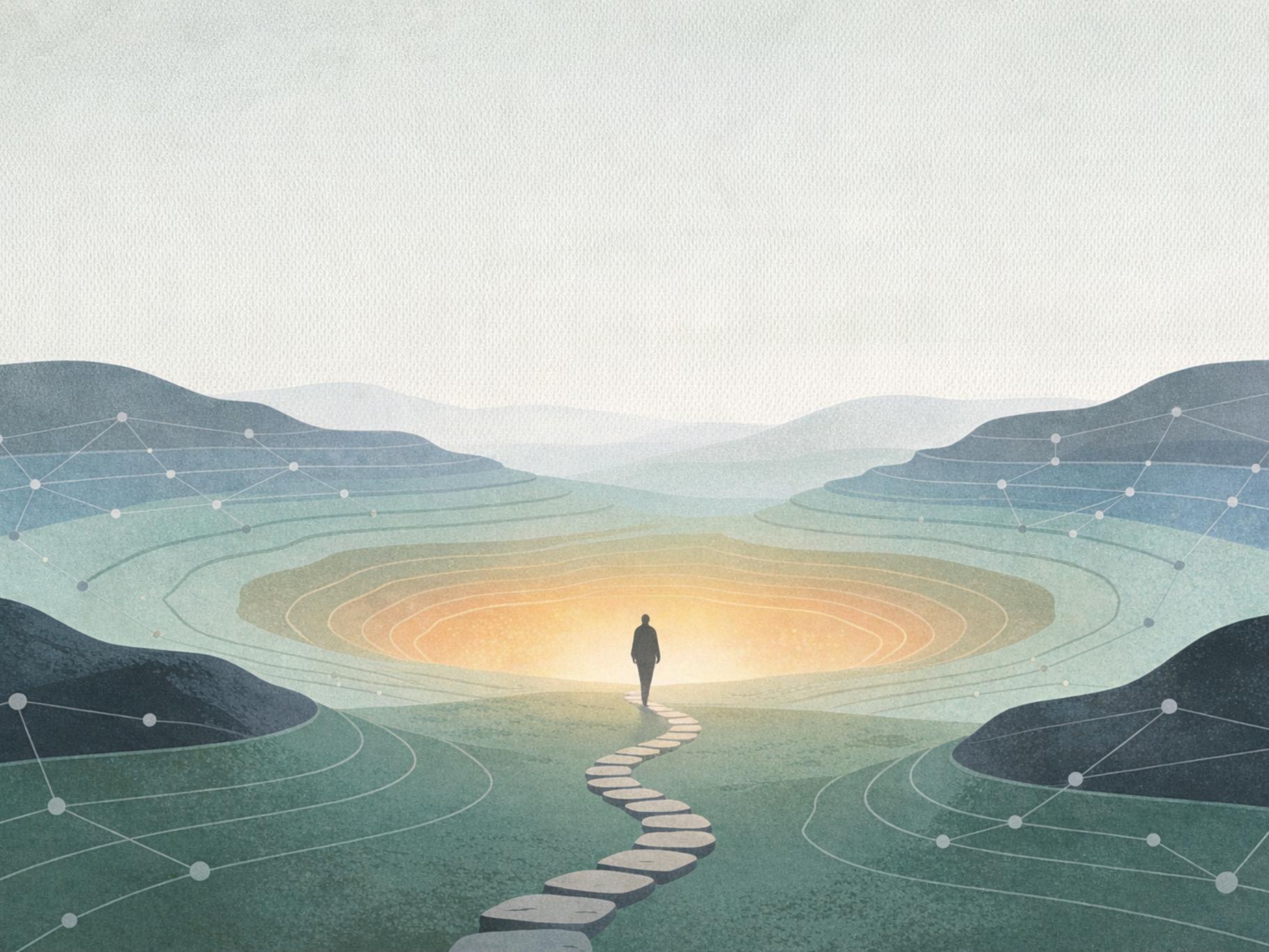 A brain and landscape metaphor showing the neurological logic of parts work