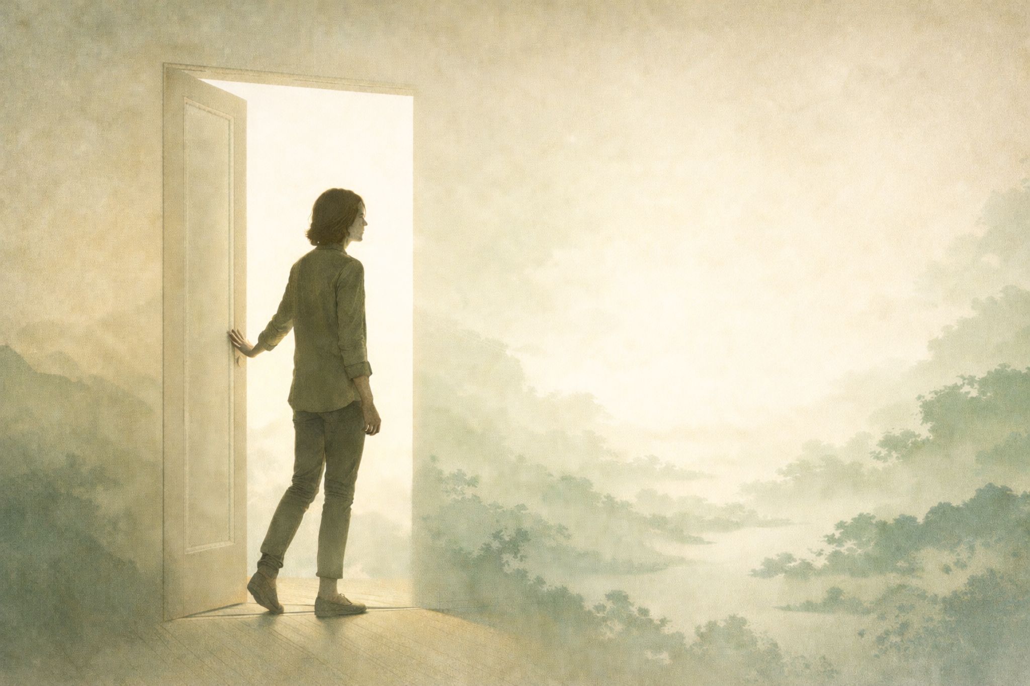 A path opening through a forest — an image of finding meaning after existential crisis