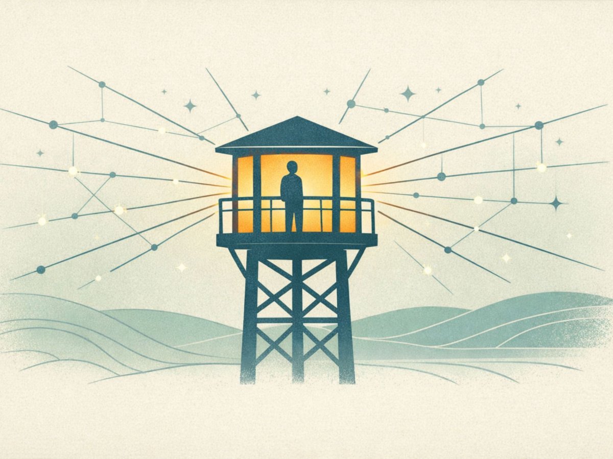 A watchtower image representing vigilance, mental loops, and overthinking